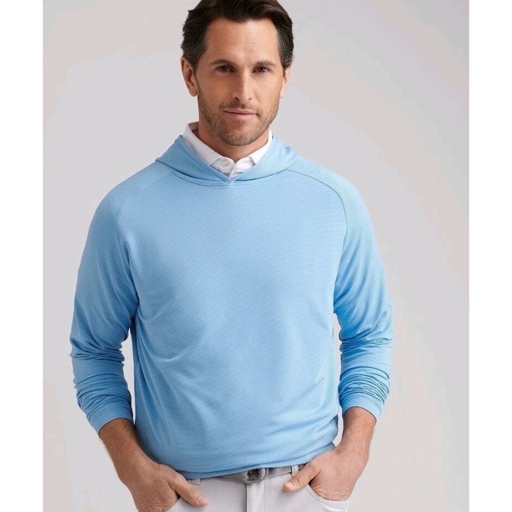 Peter Millar Crown Sport Mens XXL Etide Blue Stripe Performance Hoodie MF23EK45B - Picture 2 of 13